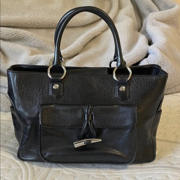 Etienne Aigner Vintage Black Lambskin Leather Satchel Hand Bag Purse - Picture 1 of 8